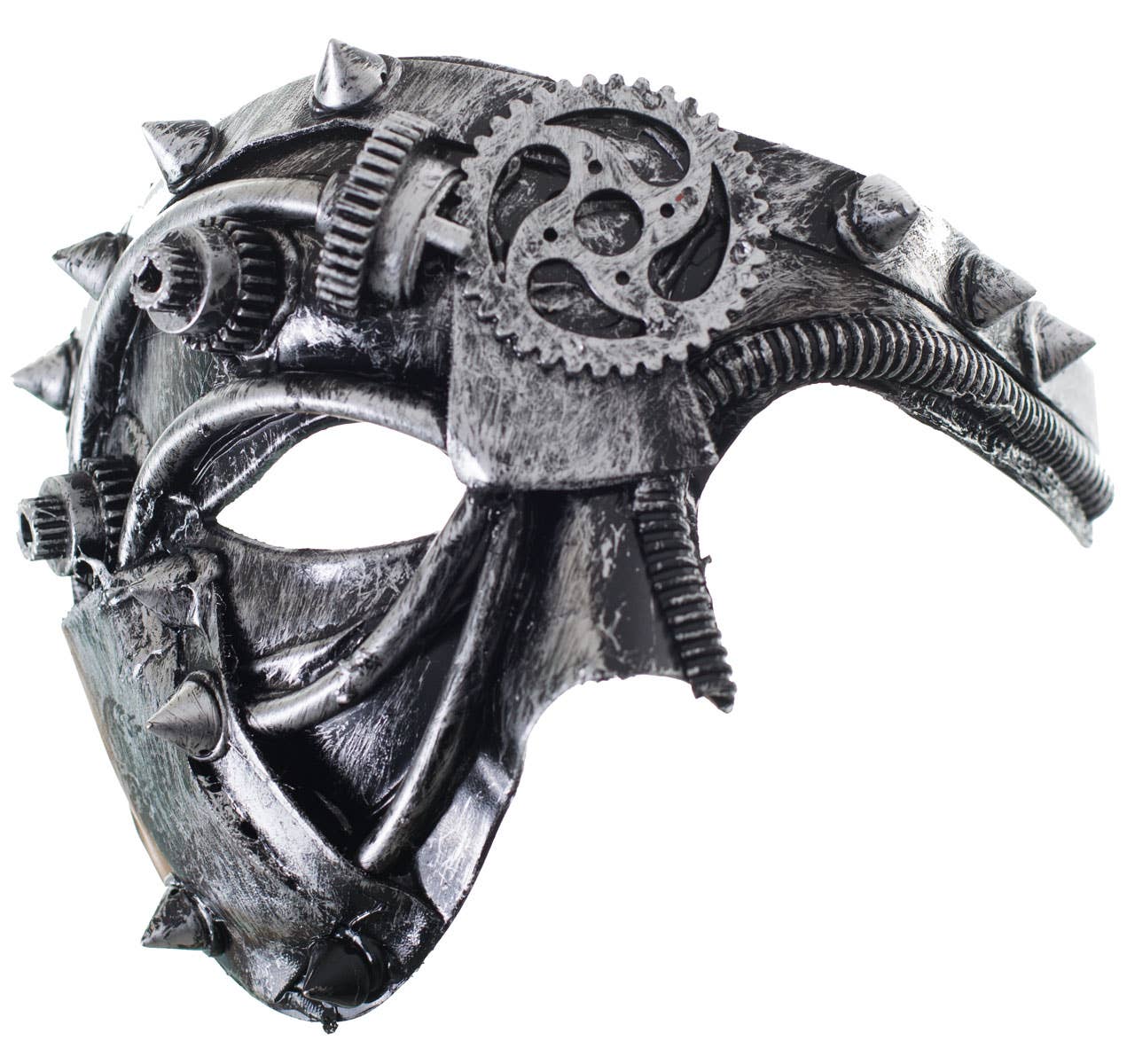 Antique Steampunk Silver Over Eye Masquerade Mask - Close Up