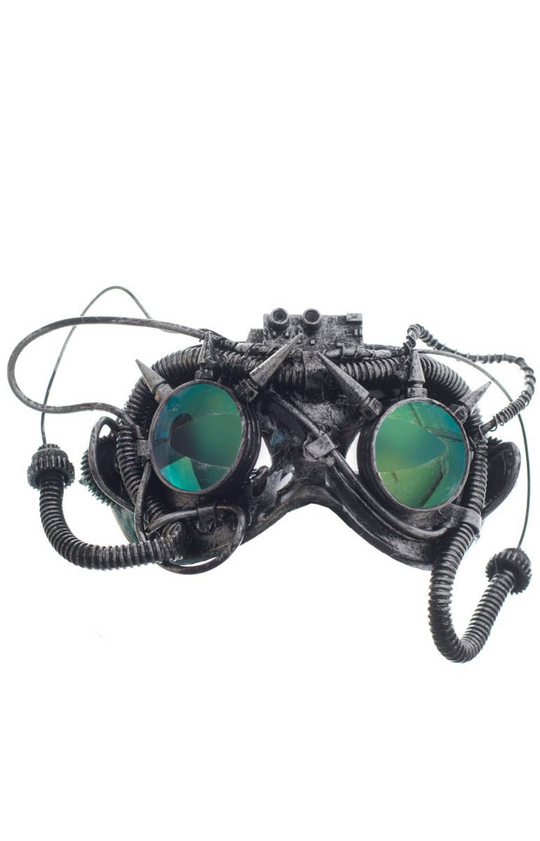 Silver Antique Steampunk Masquerade Mask with Mirrored Spikey Goggles Party Mask - Main Image