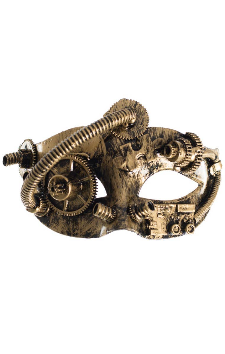 Rustic Gold Mens Steampunk One Eye Masquerade Mask - Main Image