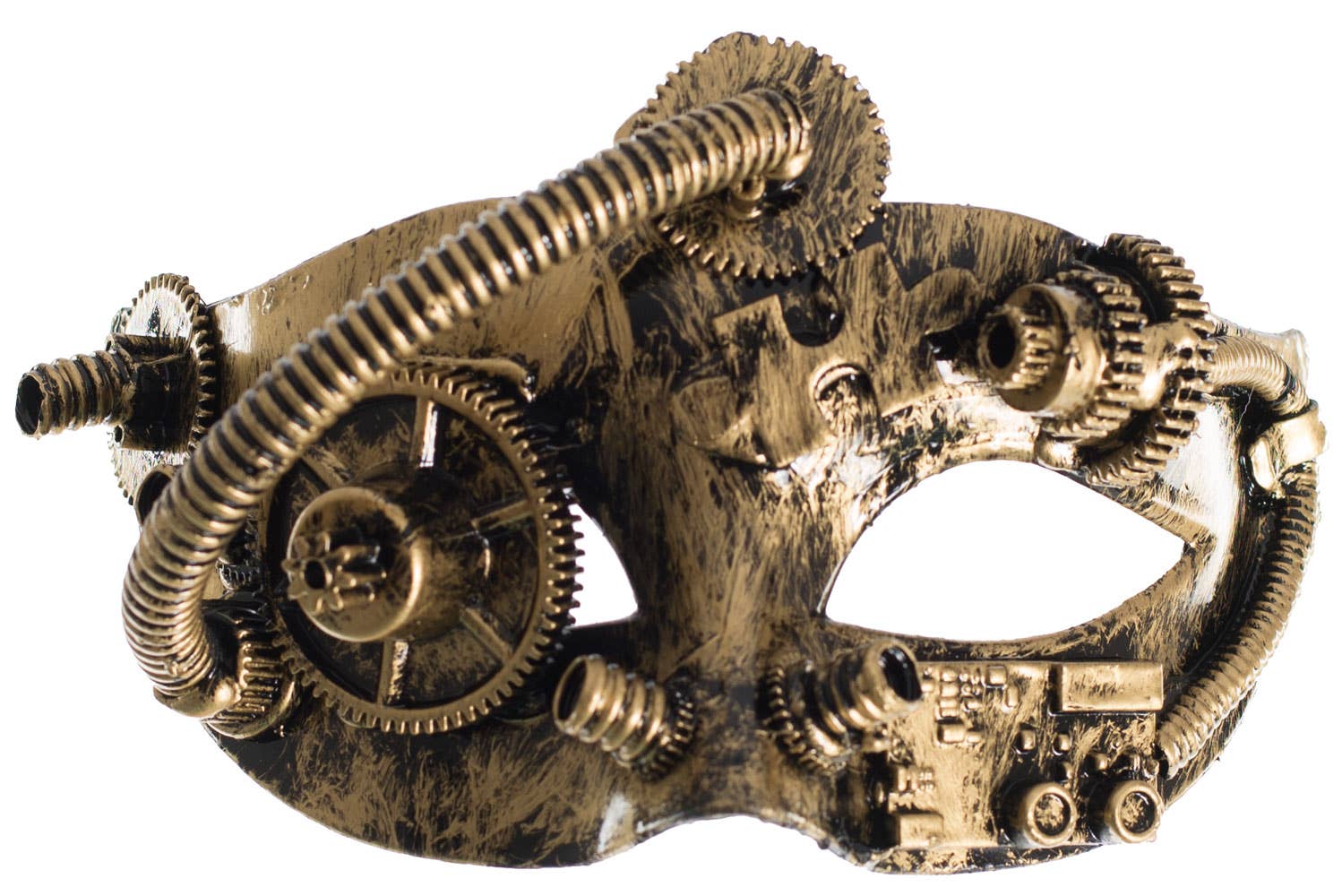 Rustic Gold Mens Steampunk One Eye Masquerade Mask - Close Up