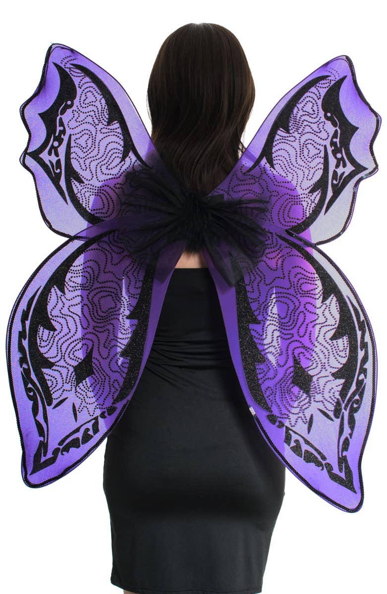 Giant Purple and Black Glitter Halloween Fairy Costume Wings Main Image
