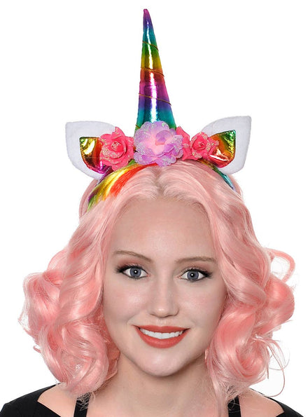 Image of Metallic Rainbow Unicorn Costume Headband