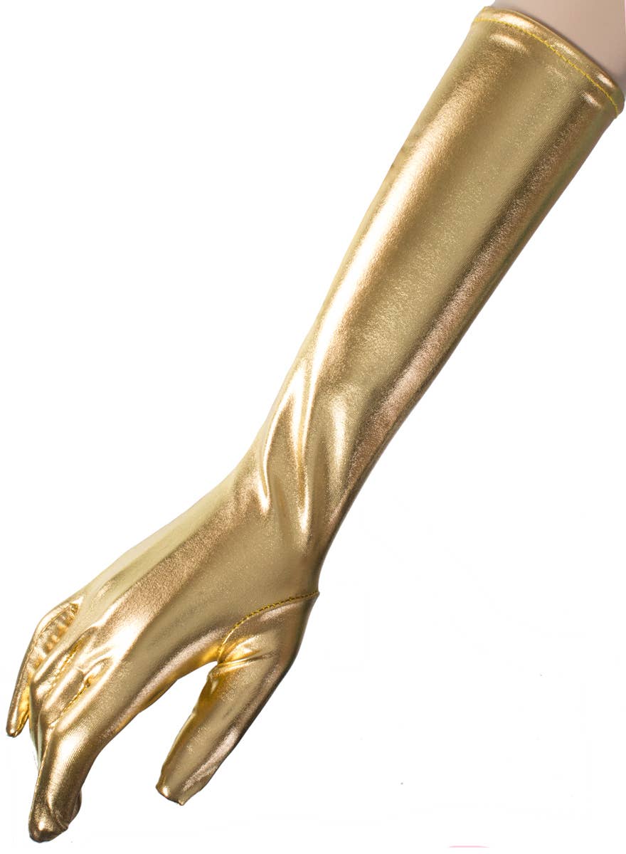 Long Metallic Gold Elbow Length Costume Gloves