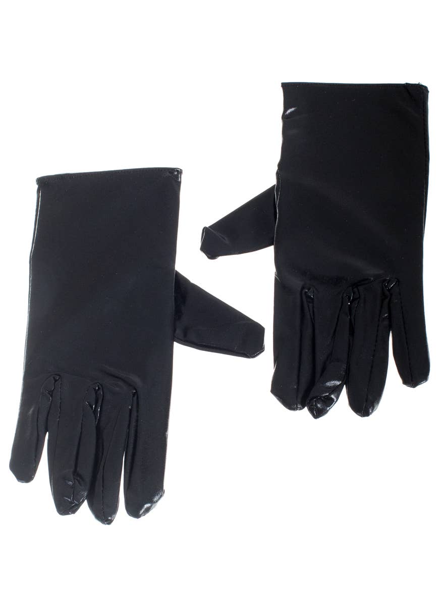 Black Wet Look Wrist Length Gloves