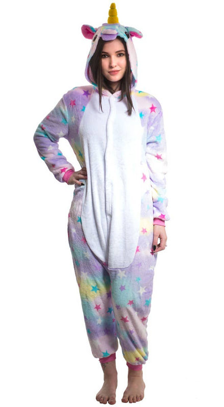 Women's Enchanted Rainbow Star Unicorn Costume Onesie Jumpsuit Main Image