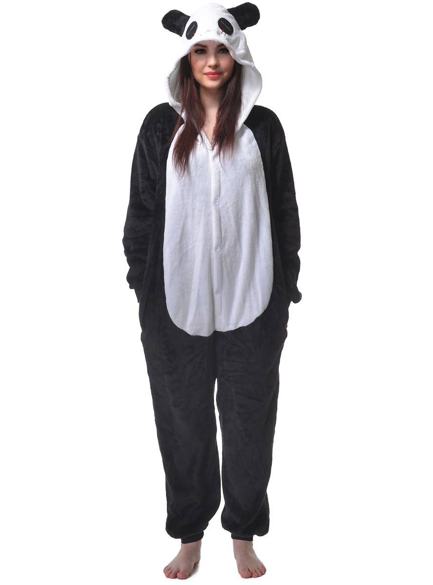 Adult's Cute Black and White Panda Onesie Costume Main Image