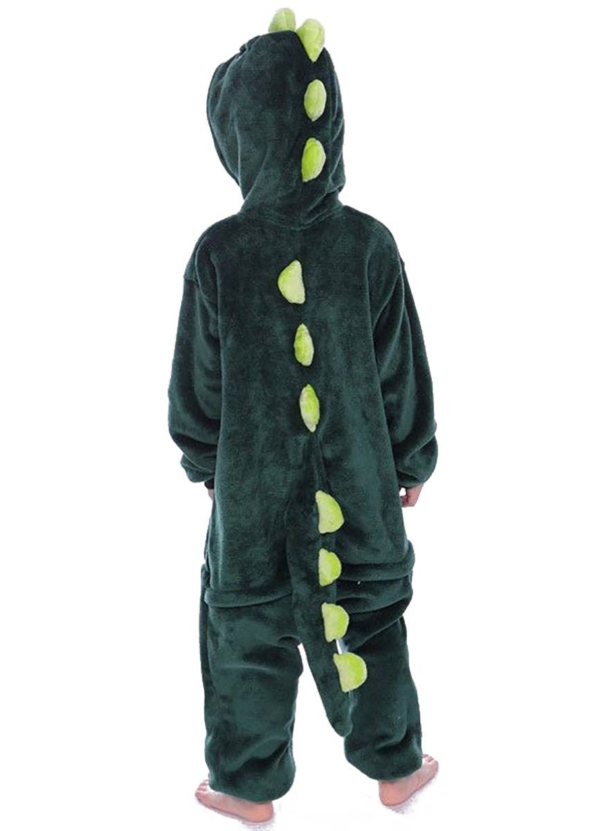 Kids Green Dinosaur Onesie Costume - Back Image