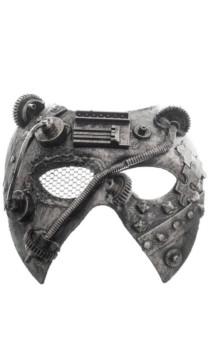 Antique Silver Men's Face Mask Steampunk Mesh Eye Masquerade Mask - Main Image