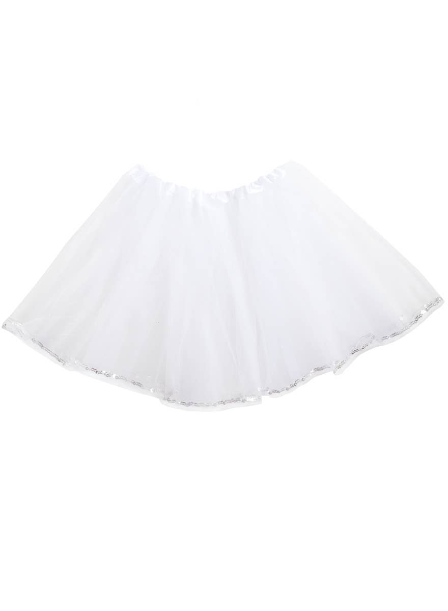 Womens White Costume Tutu with Glitter and Silver Sequins