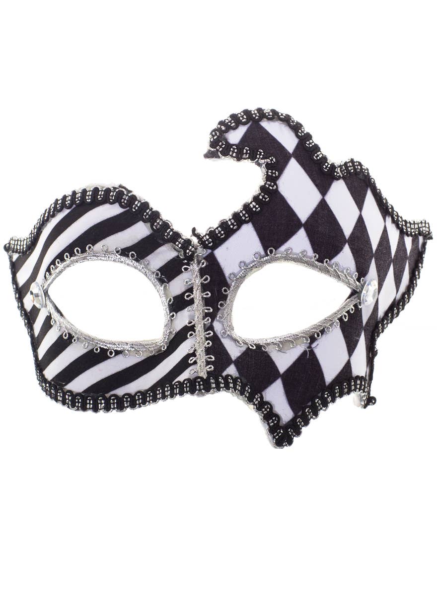 Black and White Harlequin Masquerade Mask - Main Image