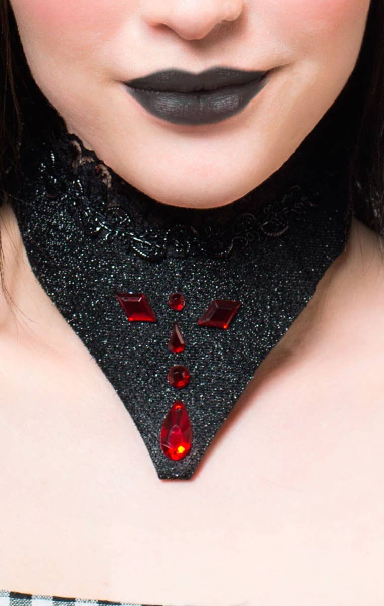 Women's Red and Black Vampire Queen Choker Necklace Close Image