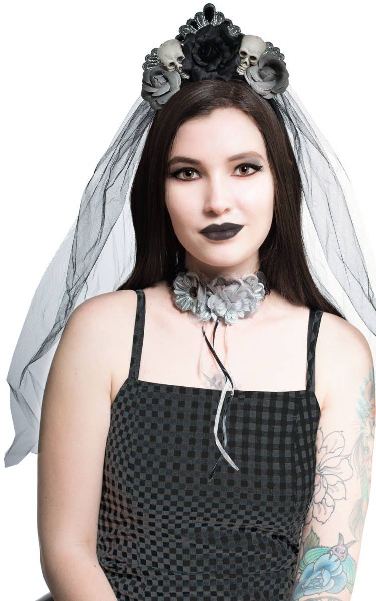 Gothic Corpse Bride Veil Halloween Costume Headpiece Accessory Alt Image