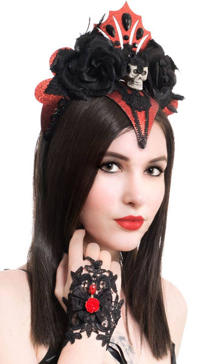 Red and Black gothic wrist cuffs vampire costume accessory main image