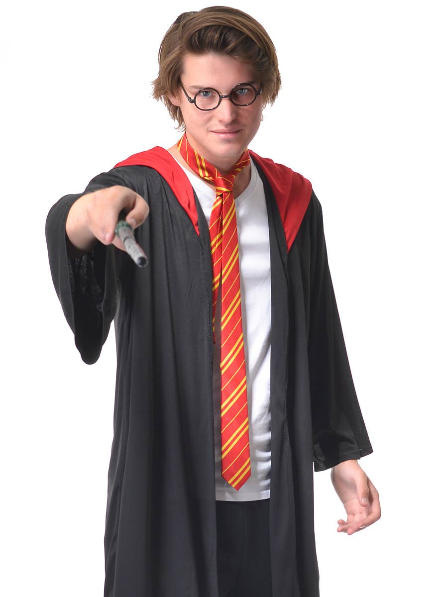 Adults Harry Potter Wizard Robe Tie, Glasses and Wand Costume Set - Close Up  Image