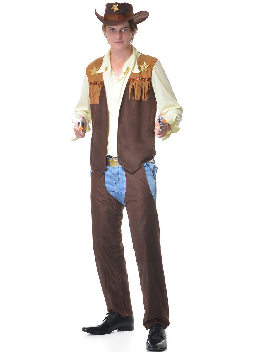 Mens Western Cowboy Brown Fancy Dress Costume - Main Image