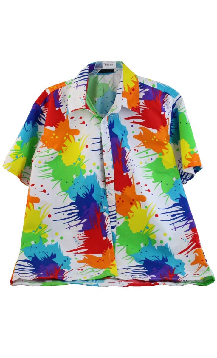 Rainbow Hawaiian Paint Splatter Men's Costume Shirt