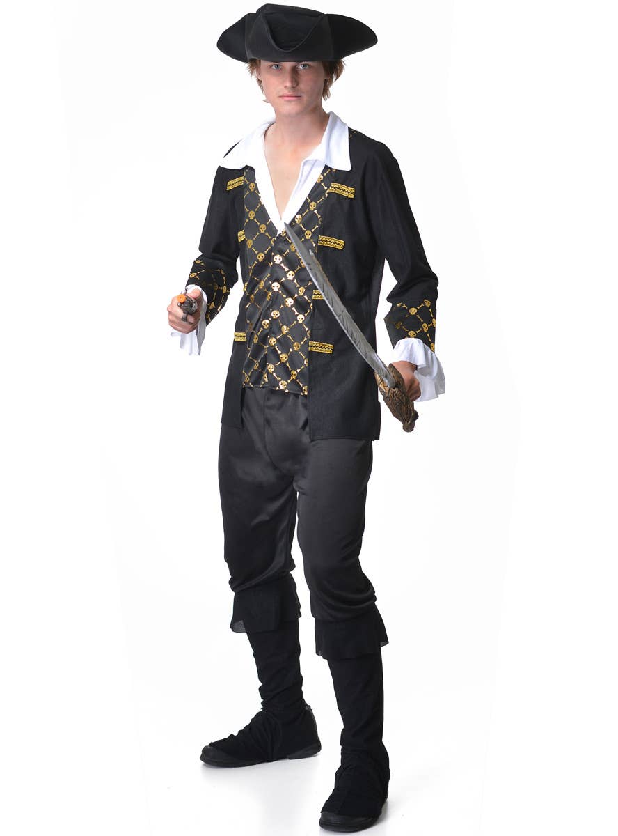 Black Seas Pirate Men's Black and Gold Pirate Costume - Main Image