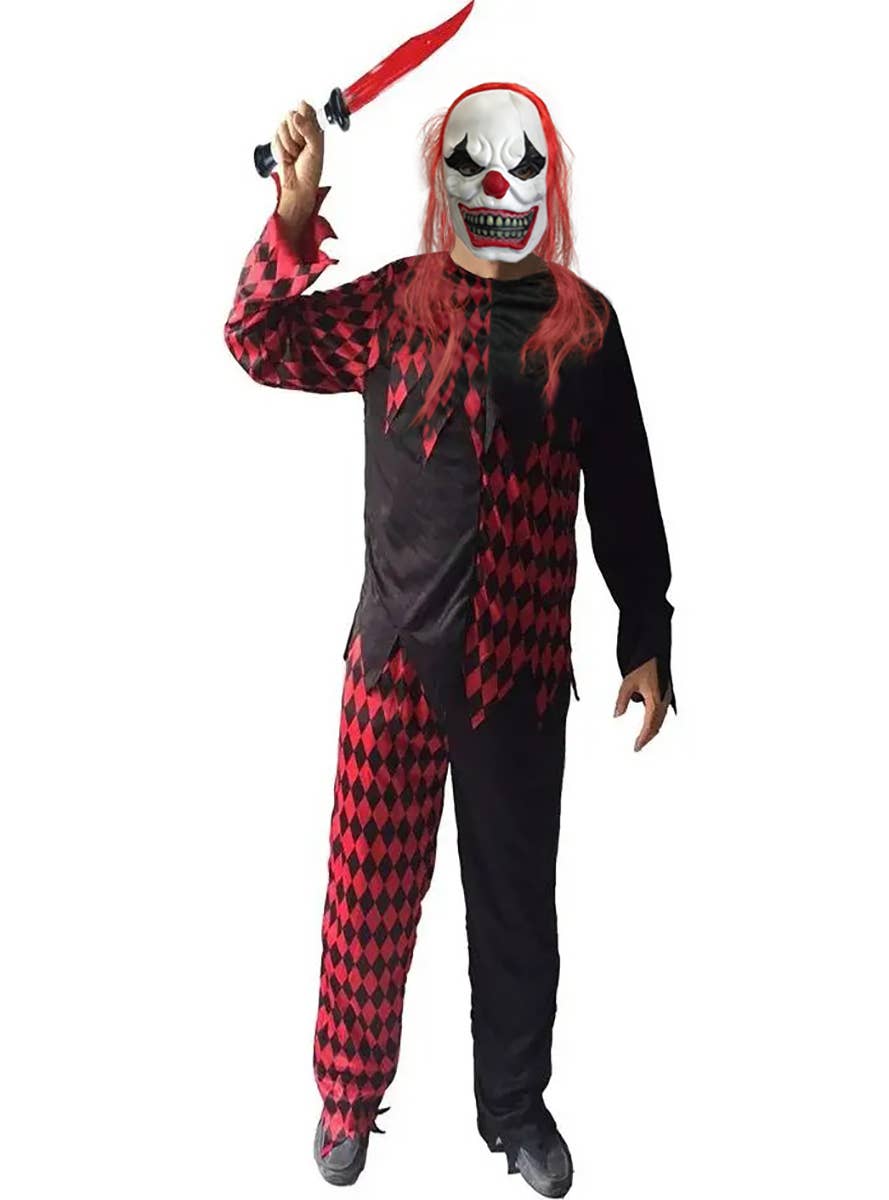 Red and Black Evil Horror Clown Halloween Fancy Dress Costume for Men