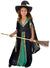 Girl's Long Black, Green and Gold Wicked Witch Halloween Costume - Front View