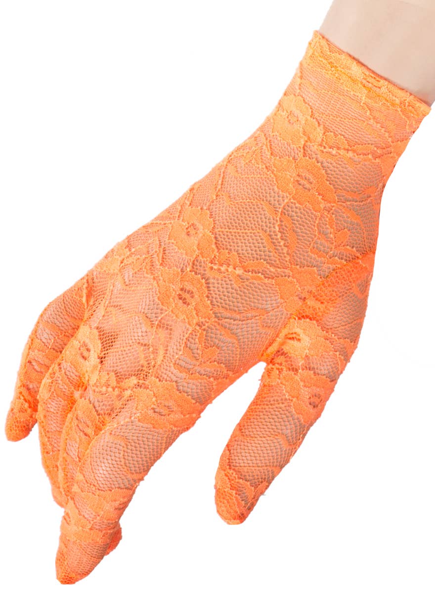 80s Neon Orange Short Lace Costume Gloves