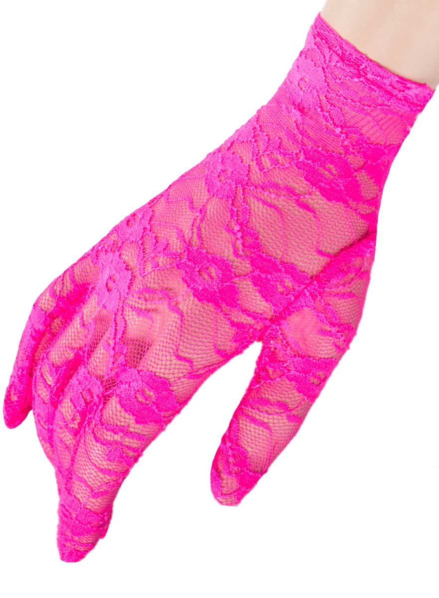 80s Neon Pink Short Lace Costume Gloves