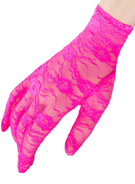 80s Neon Pink Short Lace Costume Gloves