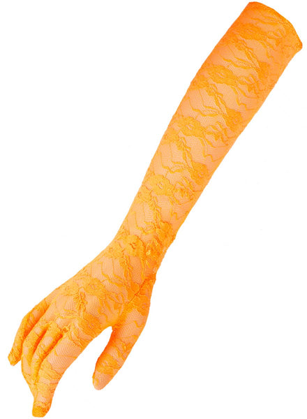 1980's Neon Orange Lace Costume Gloves