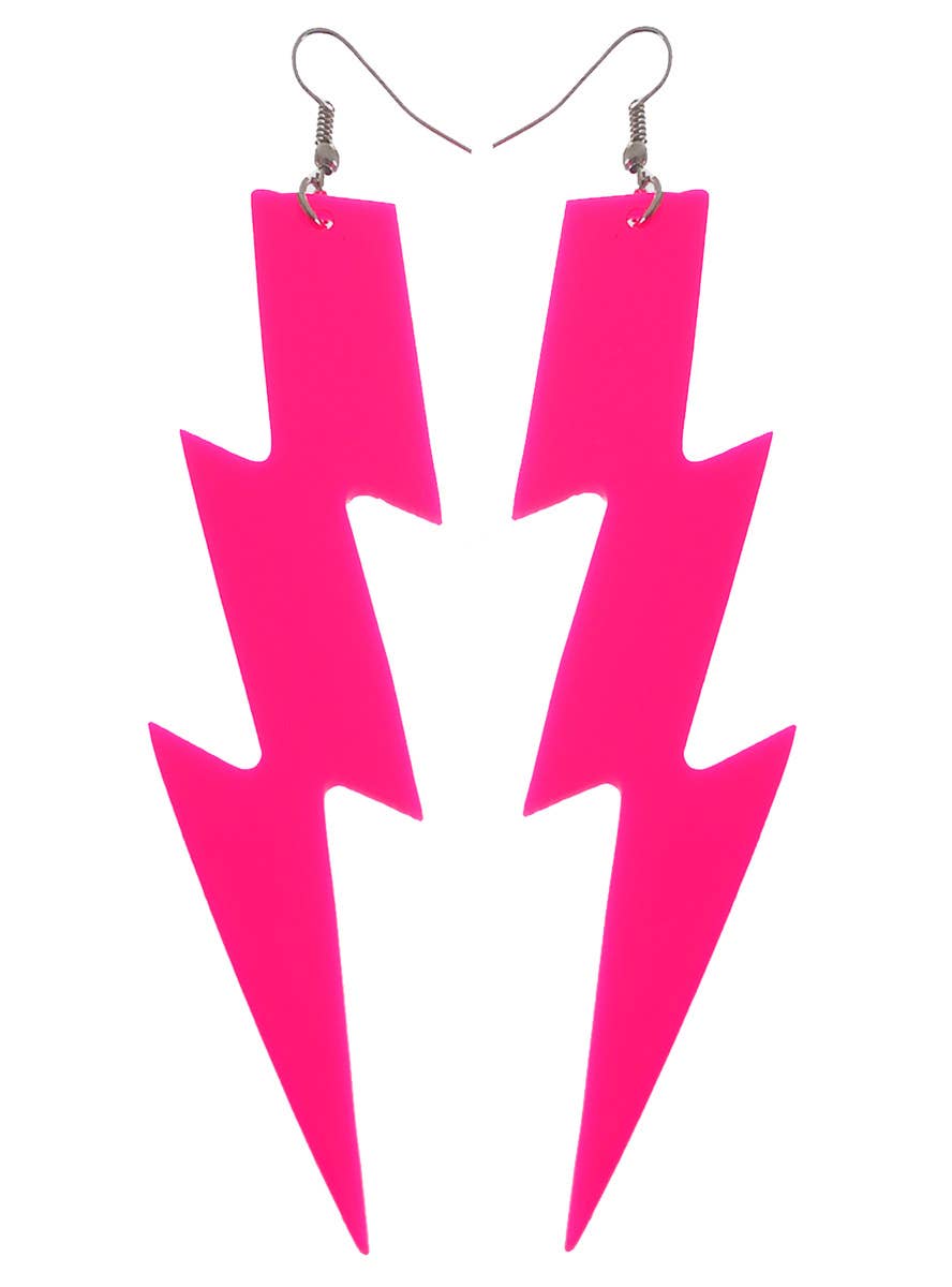 Large Neon Yellow Lightning Bolt 80s Costume Earrings