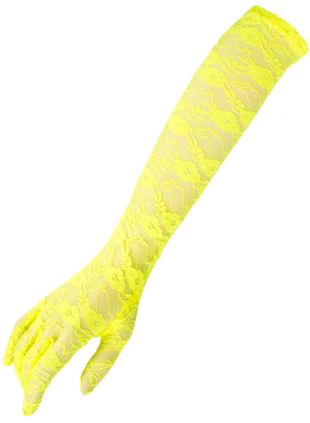 1980's Neon Yellow Lace Costume Gloves