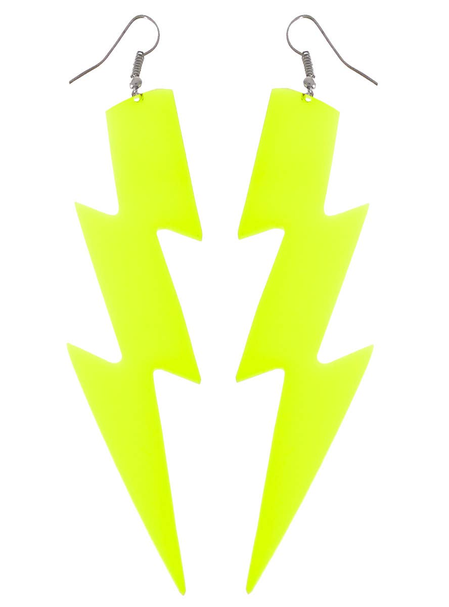 Large Neon Yellow Lightning Bolt 80s Costume Earrings