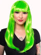 Womens Neon Green Long Straight Costume Wig with Front Fringe - Front Image