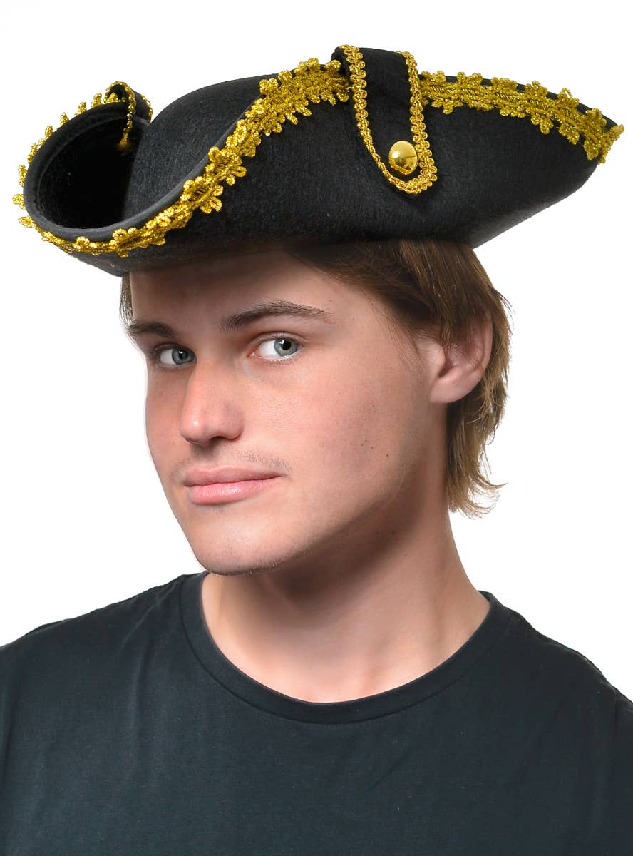 Deluxe Adult's Black and Gold Tricorn Pirate Captain Costume Hat