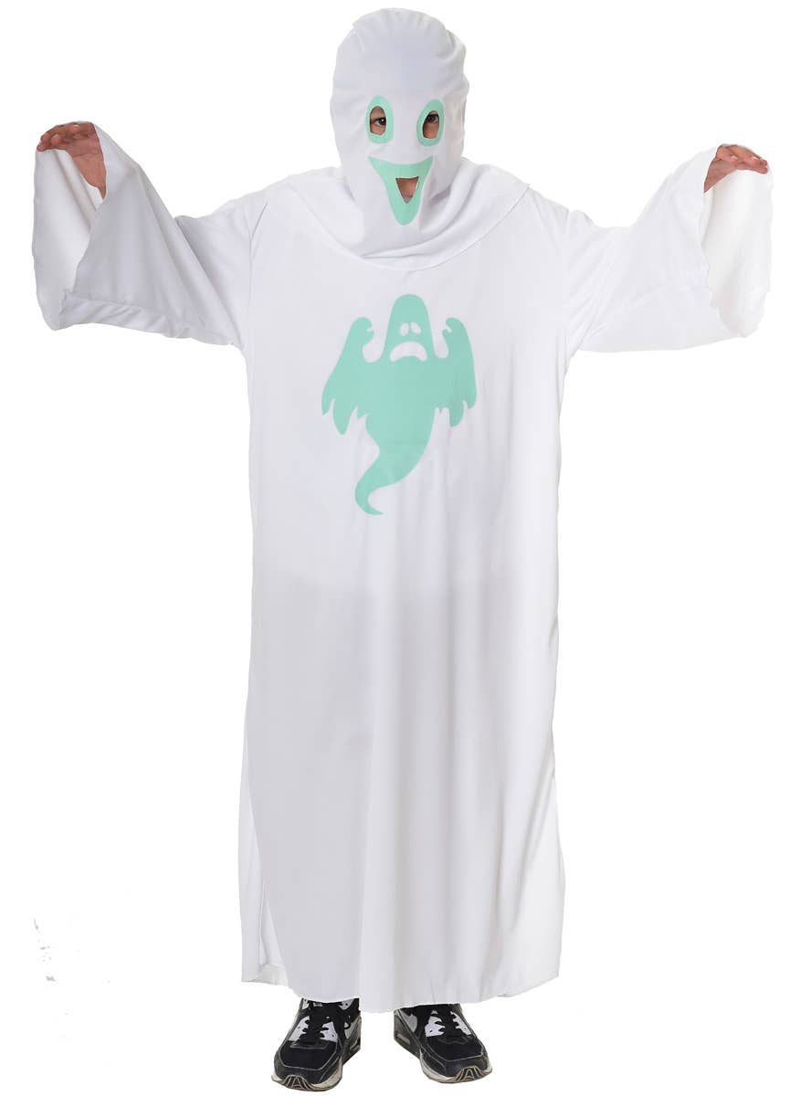 Kid's Glow in the Dark White Sheet Scary Ghost Halloween Costume Main Image