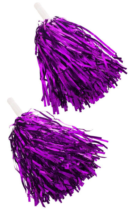 Electric Purple  Iridescent Metallic Cheer Leader Pom Poms With White Handle Pack Of 2 Main Image 