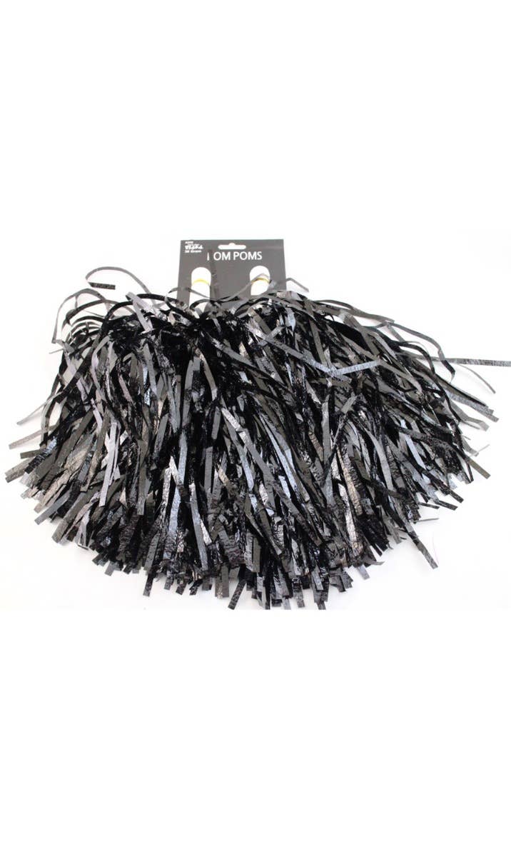 Black Metallic Tinsel Cheerleader Pom Poms Costume Accessory Alternative Image