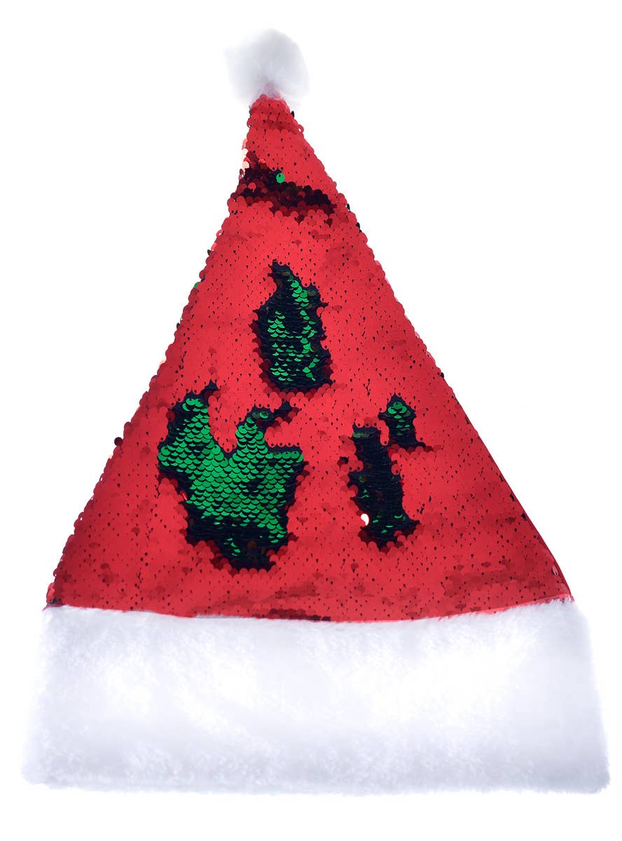 Christmas Santa Hat with Red and Green Reversible Sequins - Alternate Image