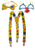 3 Piece Yellow Colourful Clown Set With Braces, Glasses and Bow Tie