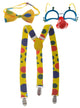 3 Piece Yellow Colourful Clown Set With Braces, Glasses and Bow Tie