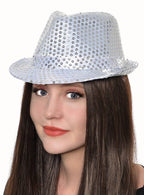 Adult's Silver Sequined Fedora Hat Costume Accessory