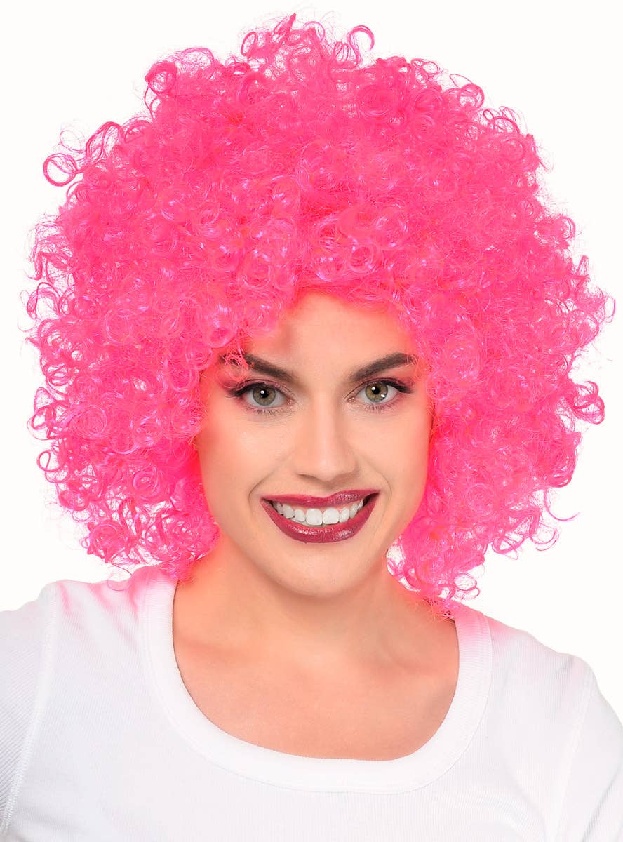 Adults Curly Neon Pink Afro Costume Wig