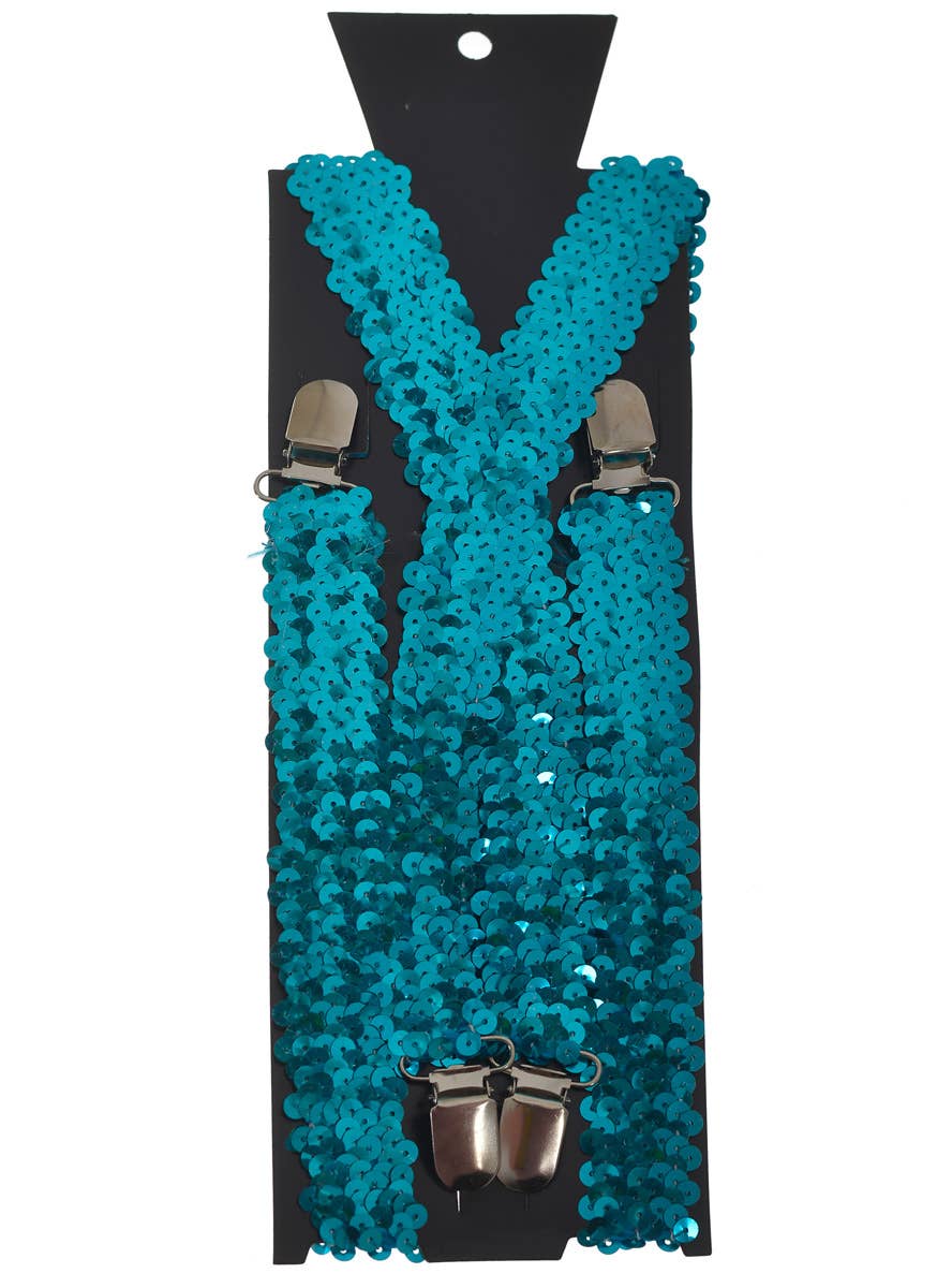 Sequinned Aqua Blue Costume Braces