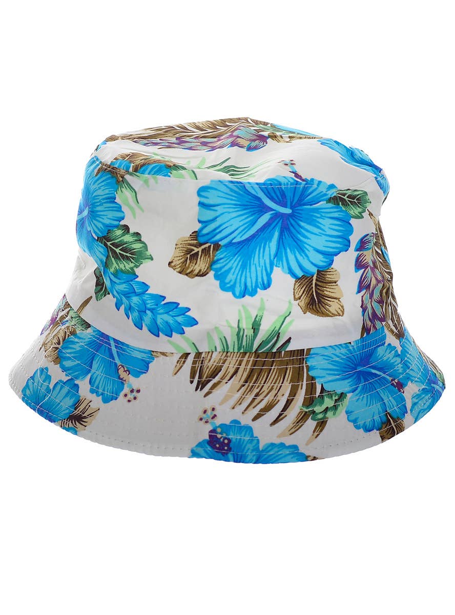 Blue & White Hibiscus Print Hawaiian Hat | Hawaiian Costume Hat