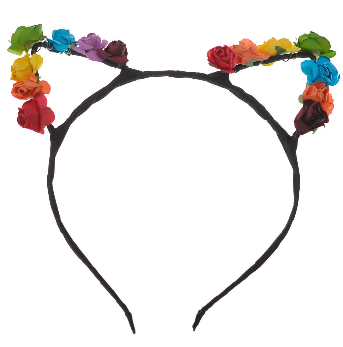 Colourful Rainbow Rose Flower Cat Ears on Headband Costume Accessory Zoom Image