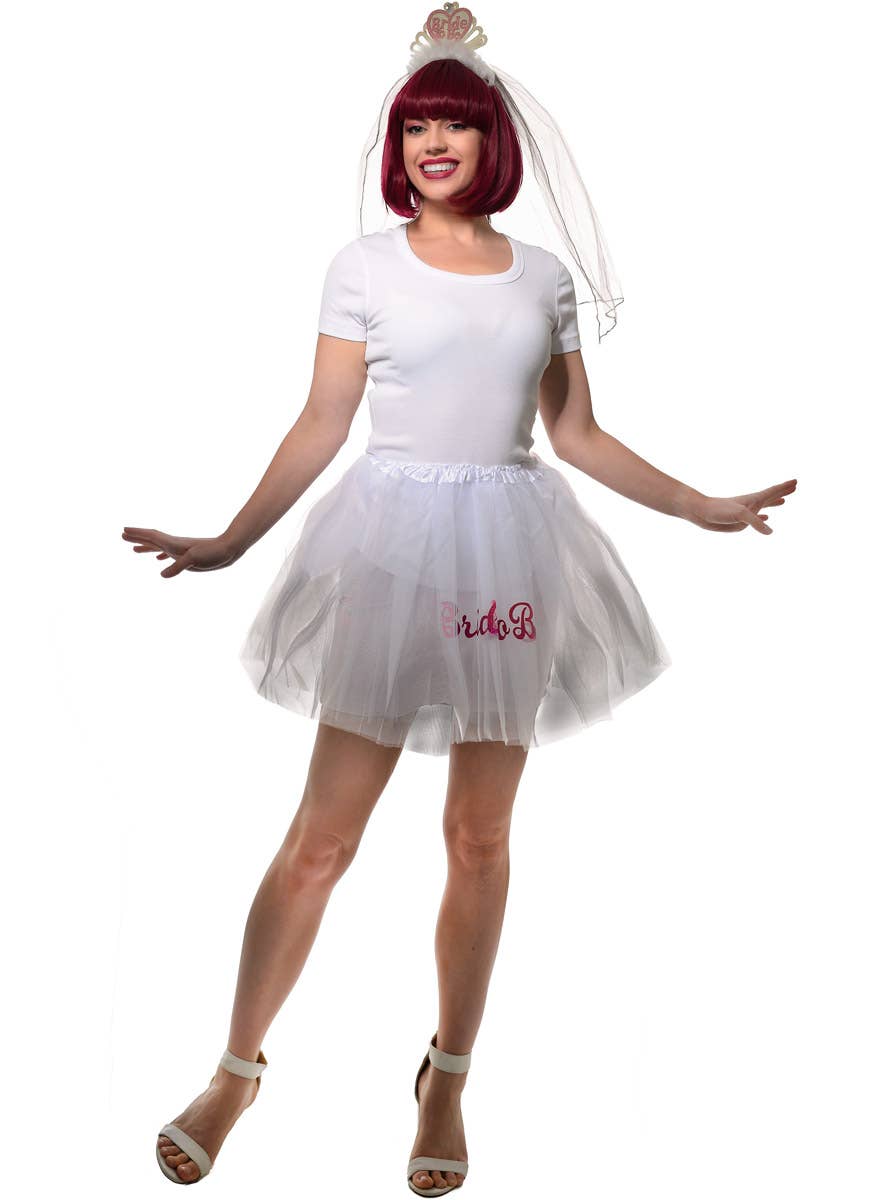 Womens White Bride To Be Printed Costume Skirt - Full Image