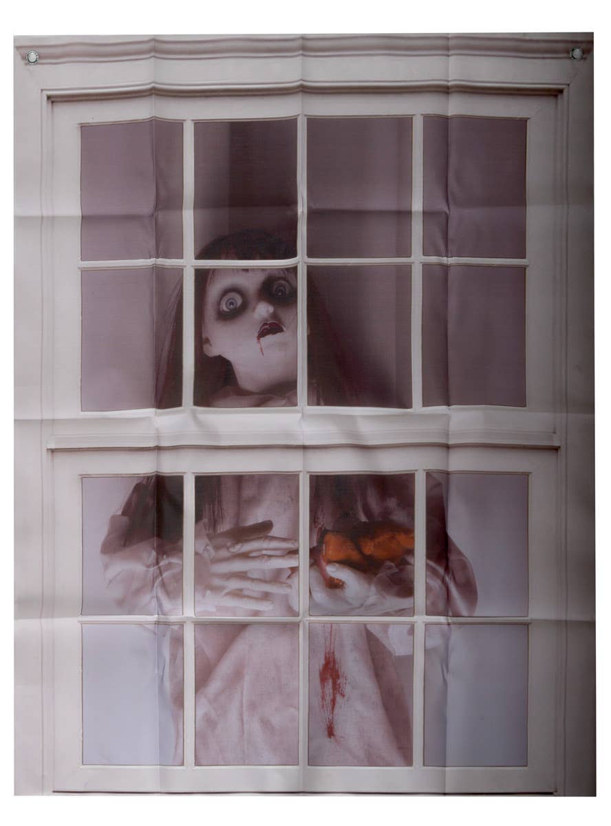 Scary Doll in the Window Curtain Halloween Decoration