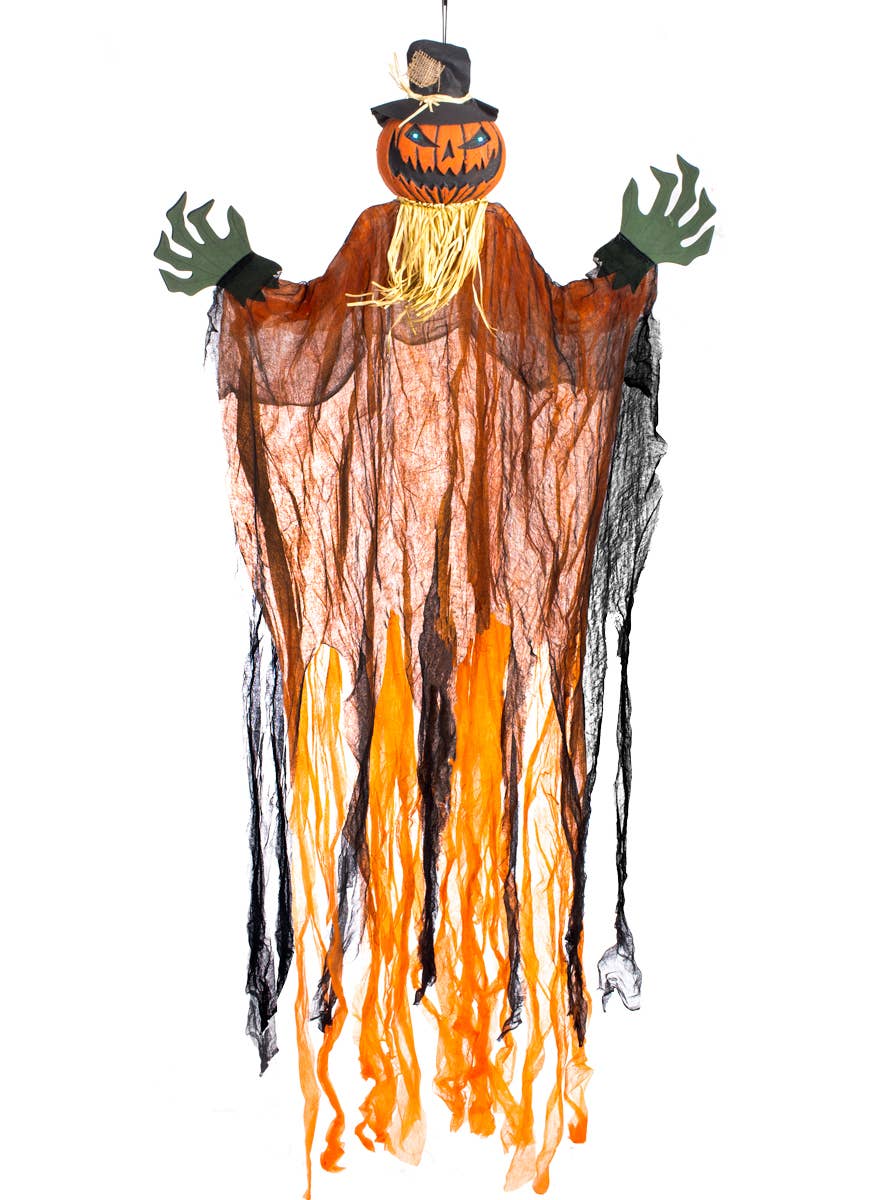Orange Scarecrow Pumpkin with Light Up Eyes - Main Image