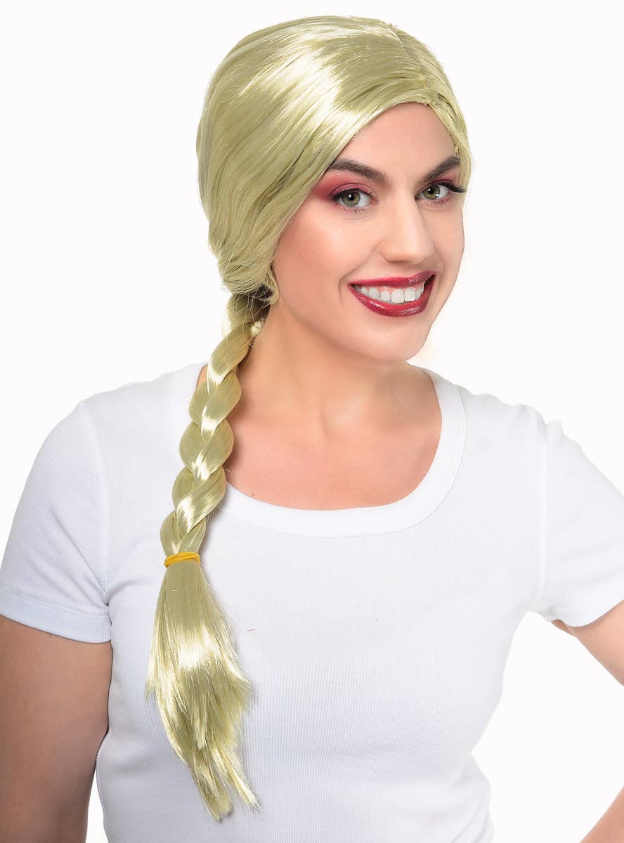 Womens Blond Elsa Style Side Plait Costume Wig