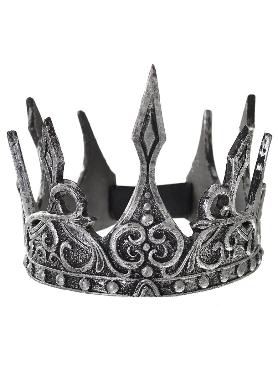 Foam Latex Antique Silver Medieval Costume Crown - Close Up Image