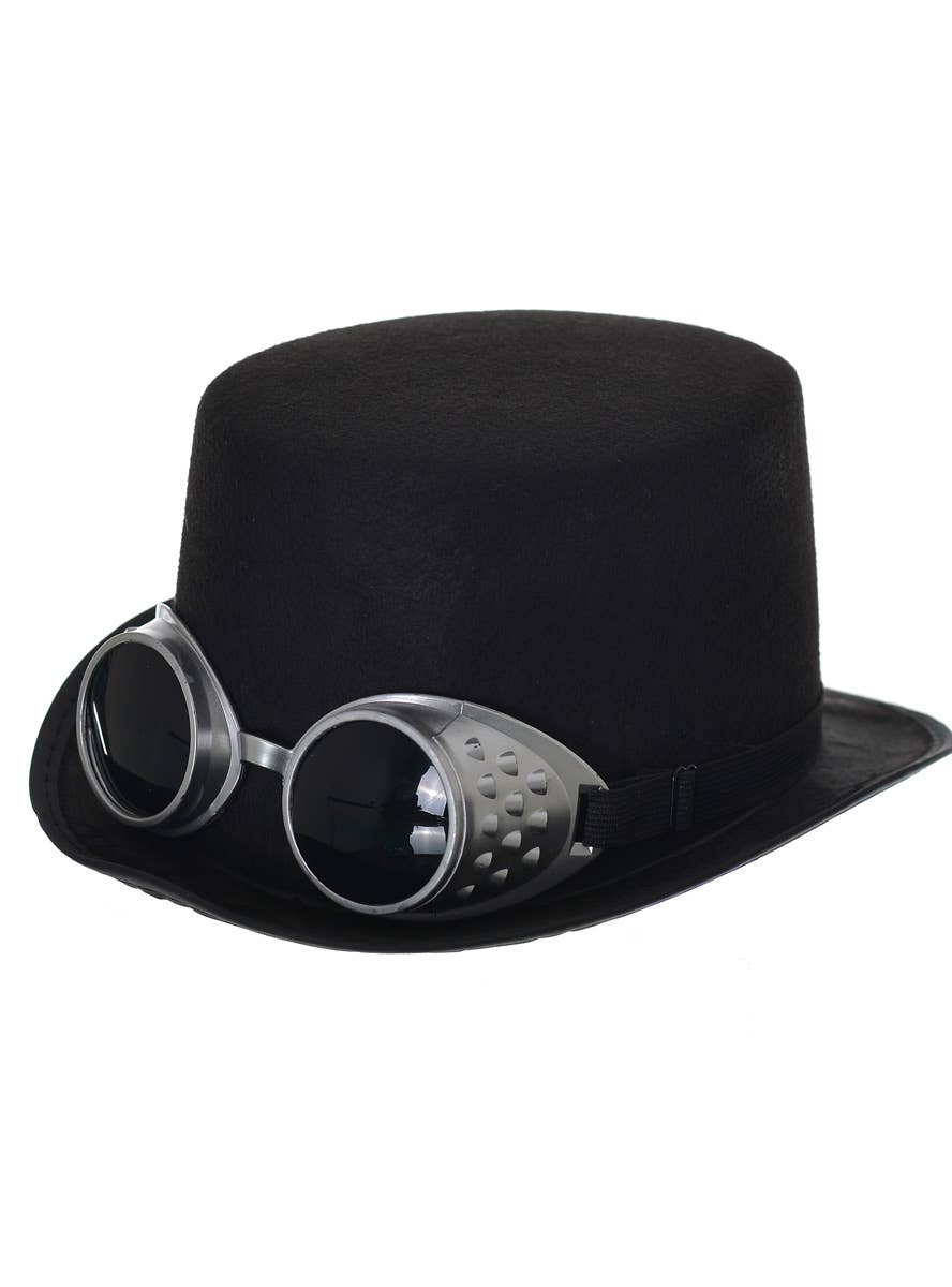 Adult's Black Feltex Steampunk Top Hat with Goggles