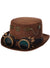 Adult's Brown Faux Suede Top Hat with Goggles and Skull